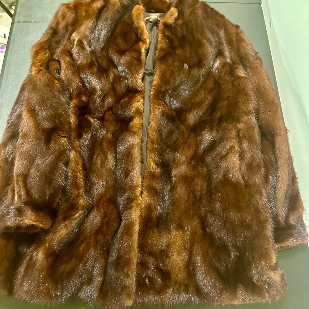 WOMEN'S RICH NATURAL MAHOGANY REAL MINK FUR COAT JACKET MAISON BLANCHE USED
